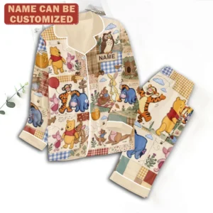 Personalized Winnie-the-Pooh Satin Pajama Set with Piping - TMTHU8972