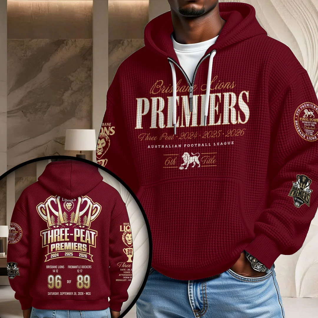 Brisbane Lions 2026 AFL Premiers 3D Unisex Waffle Hoodie - HOATT21470