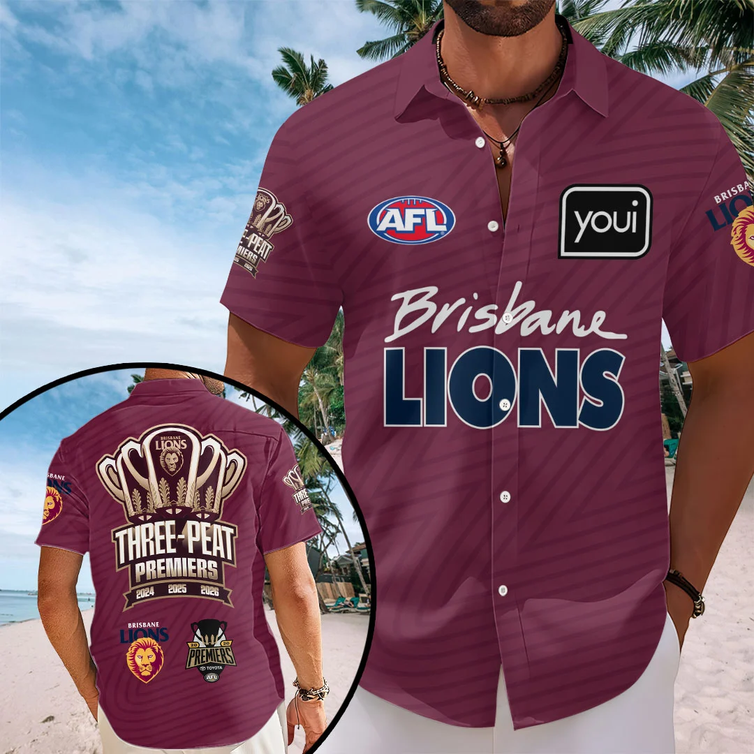Brisbane Lions 2026 AFL Premiers Short Sleeve Button-Down Shirt - TANTN26241