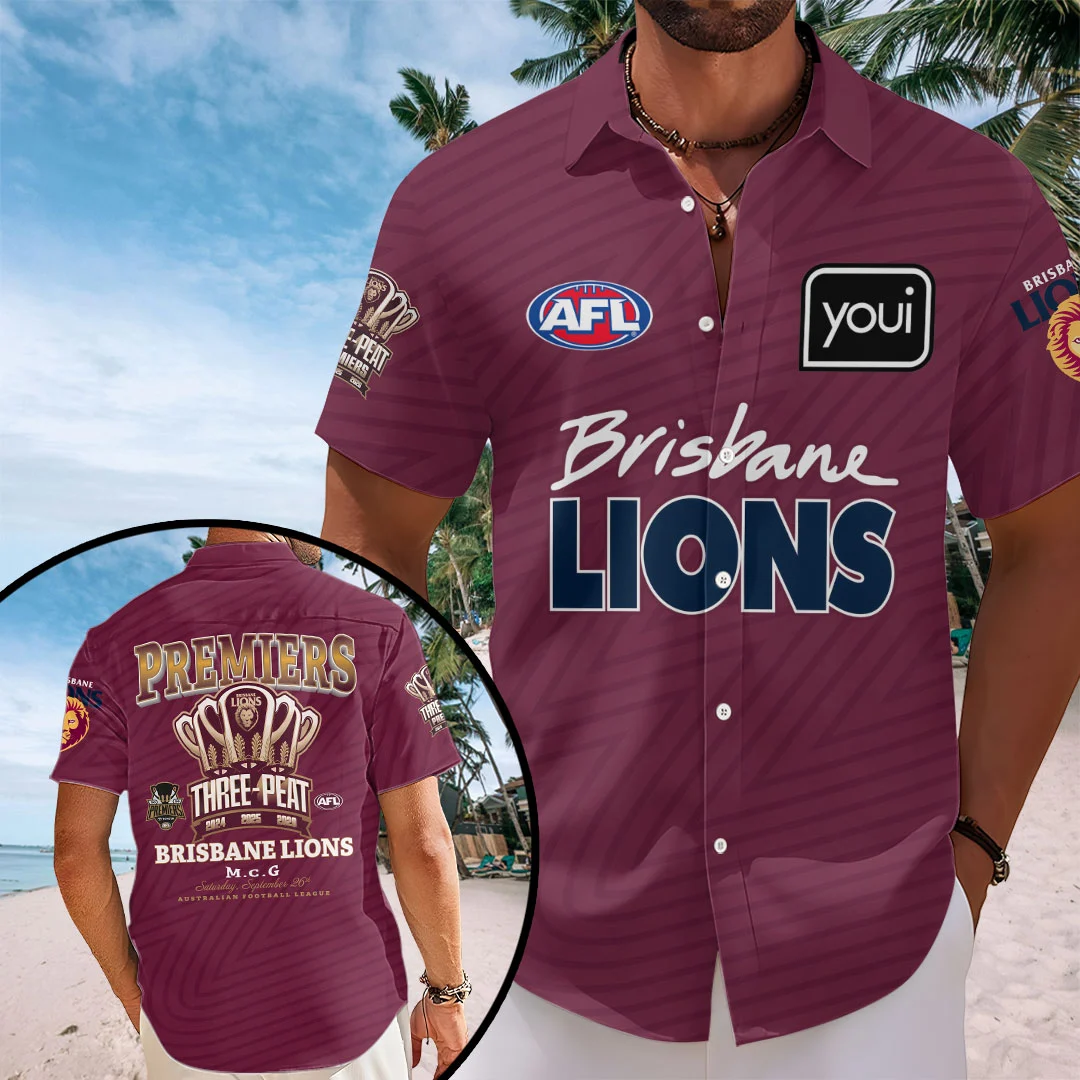 Brisbane Lions 2026 AFL Premiers Short Sleeve Button-Down Shirt - TANTN26242