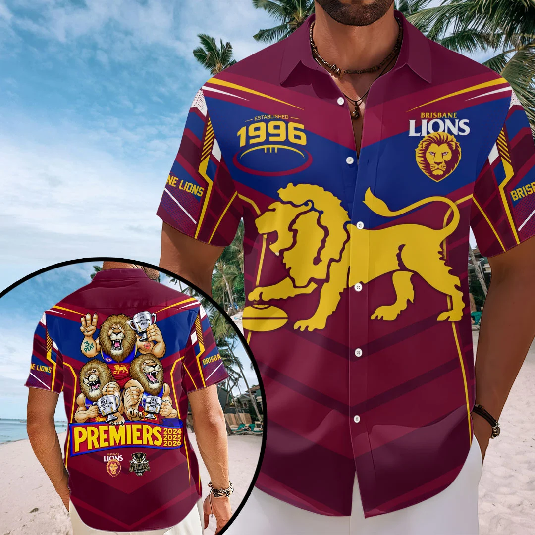 Brisbane Lions 2026 AFL Premiers Short Sleeve Button-Down Shirt - HOATT26733