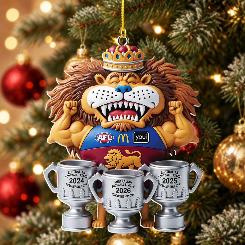 Brisbane Lions Threepeat Premiers Custom Shape 2-side Printed Acrylic Ornament - TMTHU9615