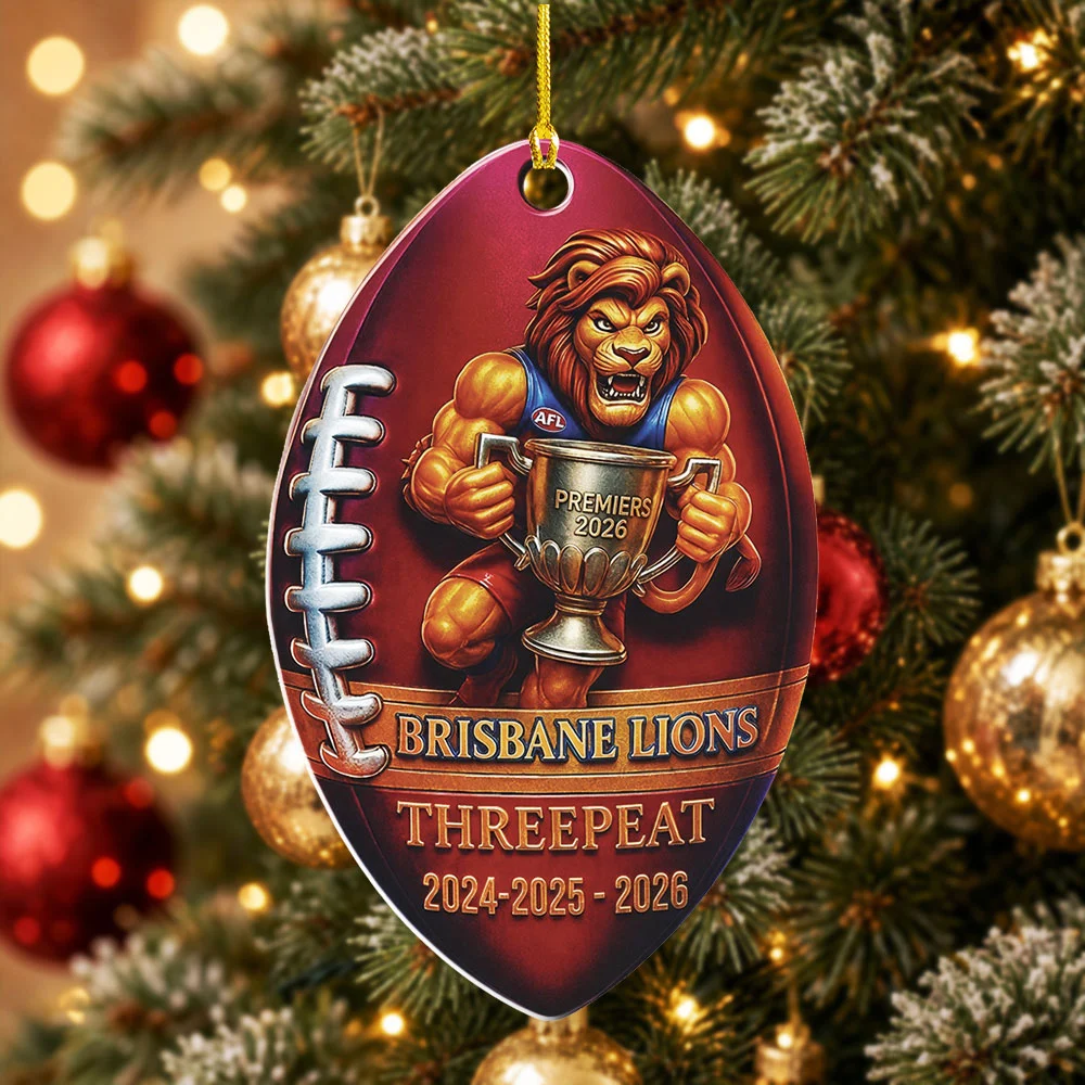 Brisbane Lions Threepeat Premiers Custom Shape 2-side Printed Acrylic Ornament - TMTHU9694