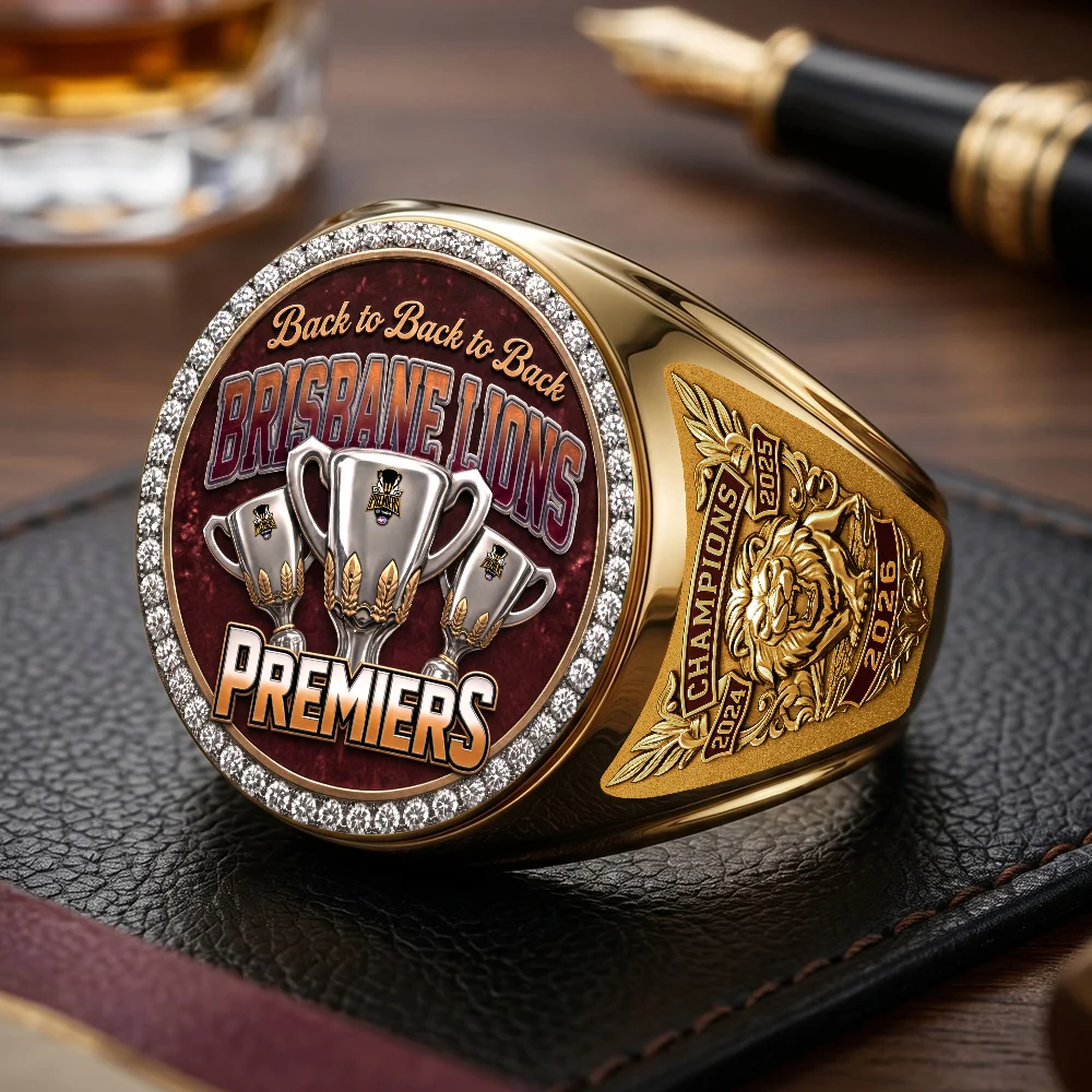 Brisbane Lions Threepeat Premiers 3D Engraved Ring - TMTHU9616