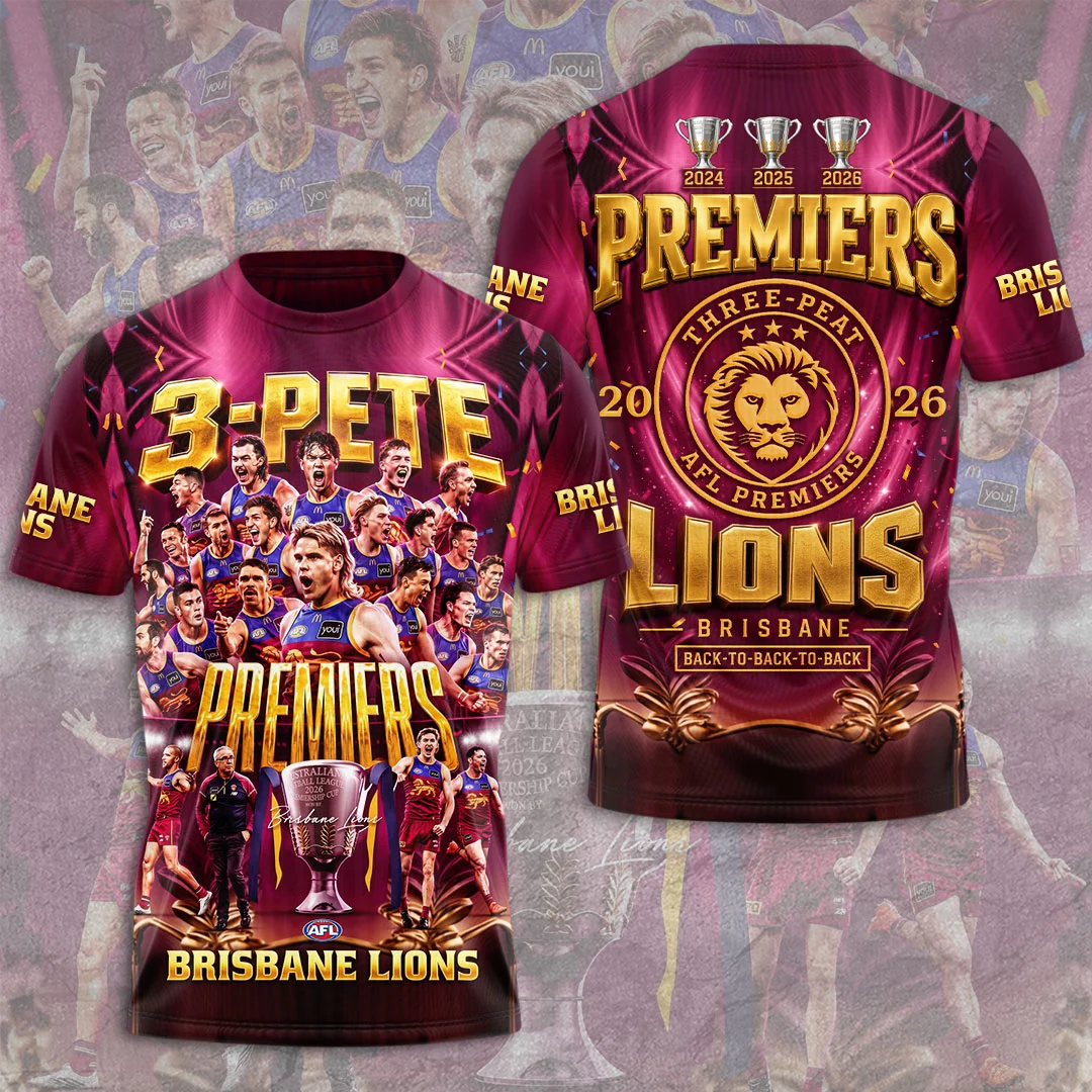 Brisbane Lions Threepeat Premiers 3D Apparel - TMTHU9825