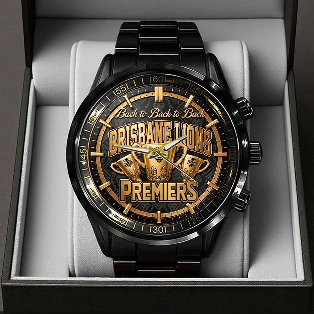 Brisbane Lions Threepeat Premiers Black Stainless Steel Watch - TMTHU10084