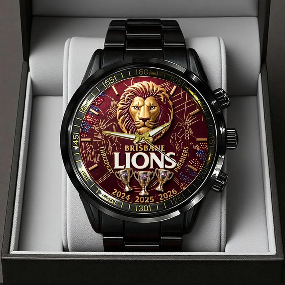 Brisbane Lions Threepeat Premiers Black Stainless Steel Watch - TMTHU9738