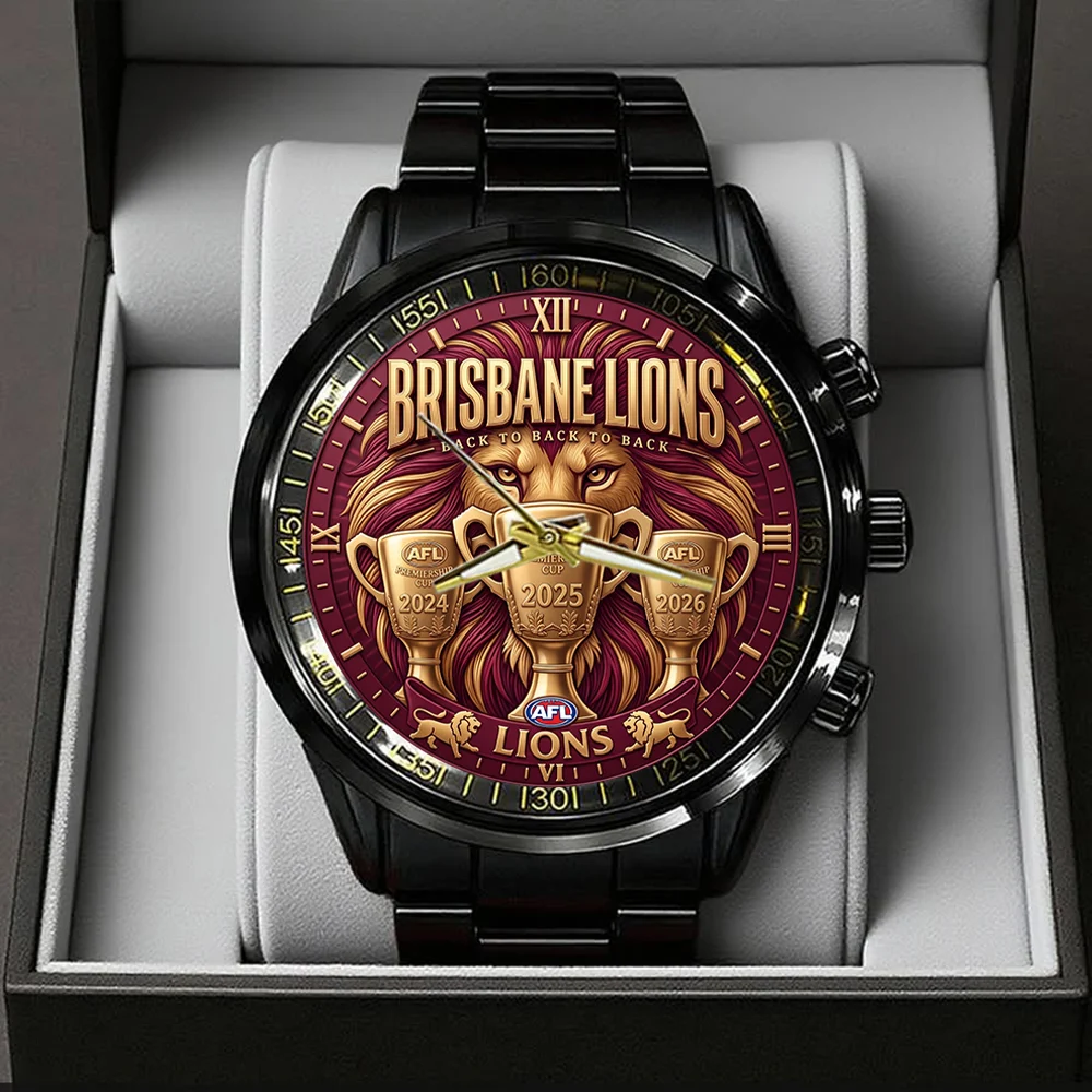 Brisbane Lions Threepeat Premiers Black Stainless Steel Watch - TMTHU9745