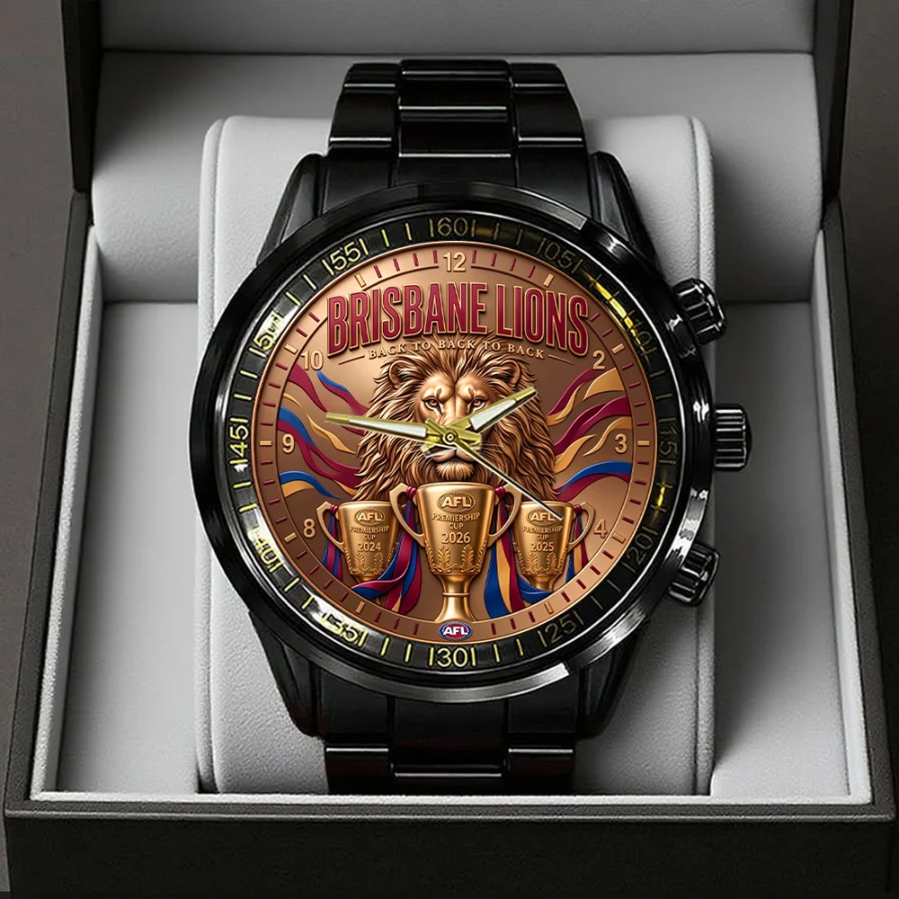 Brisbane Lions Threepeat Premiers Black Stainless Steel Watch - TMTHU9754
