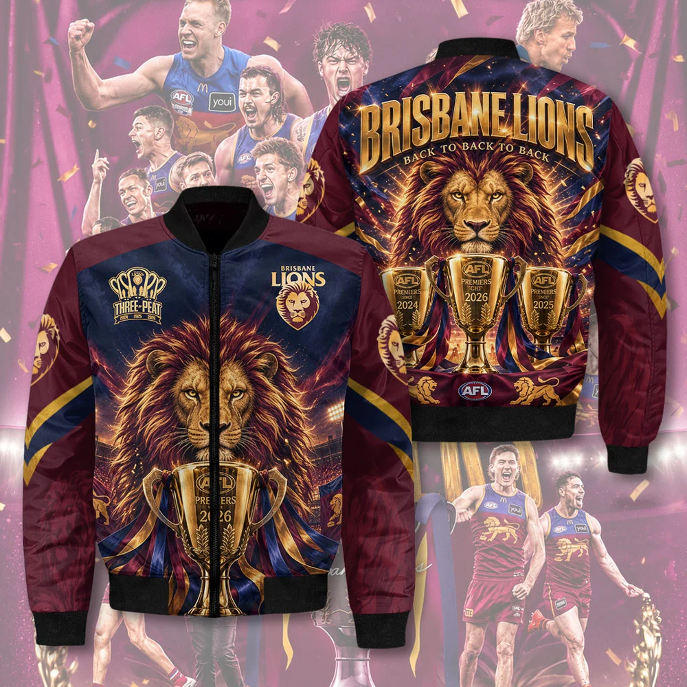 Brisbane Lions Threepeat Premiers 3D Bomber Jacket - TMTHU9757