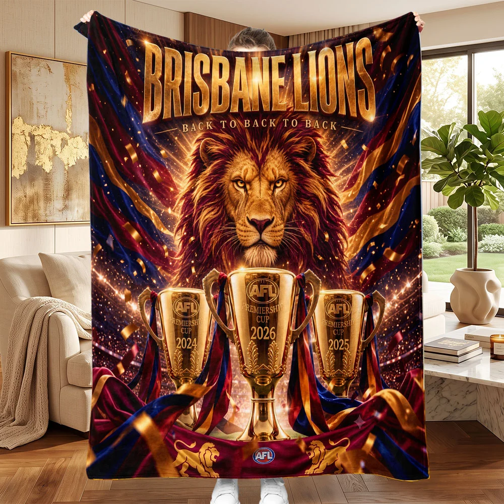 Brisbane Lions Threepeat Premiers Fleece Blanket - TMTHU9795