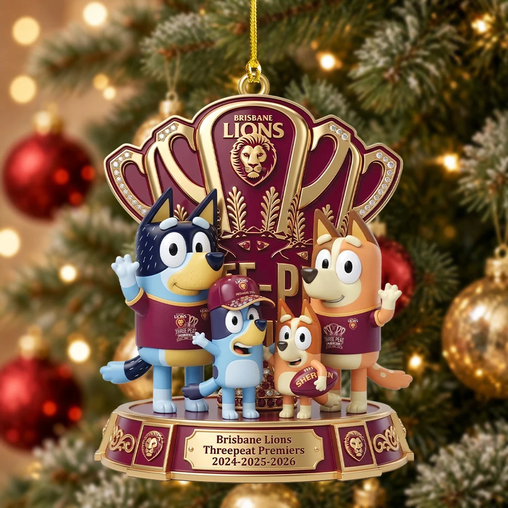 Brisbane Lions Threepeat Premiers x Bluey Custom Shape 2-side Printed Acrylic Ornament - TMTHU9753