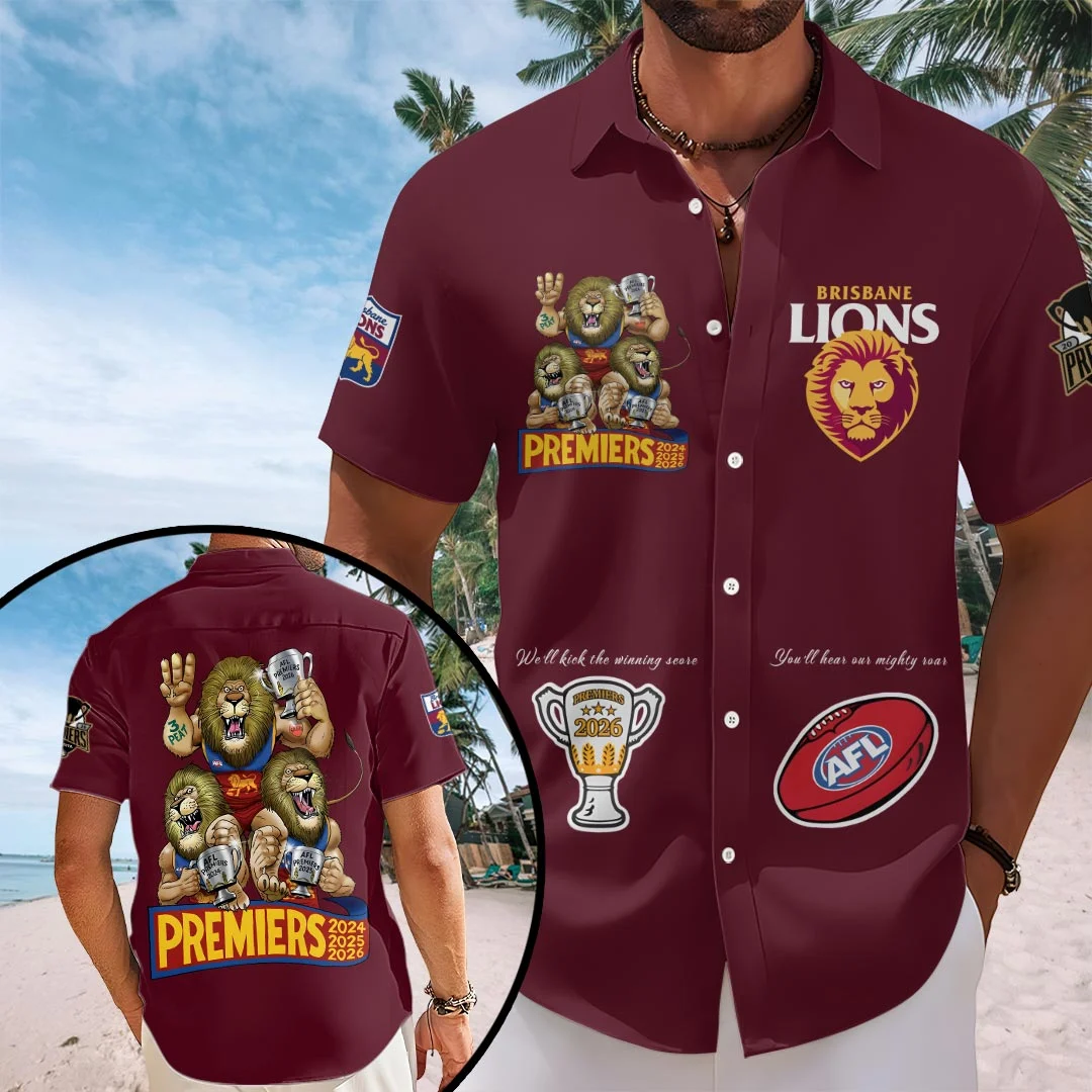 Brisbane Lions 2026 AFL Premiers Short Sleeve Button-Down Shirt - HOATT21473
