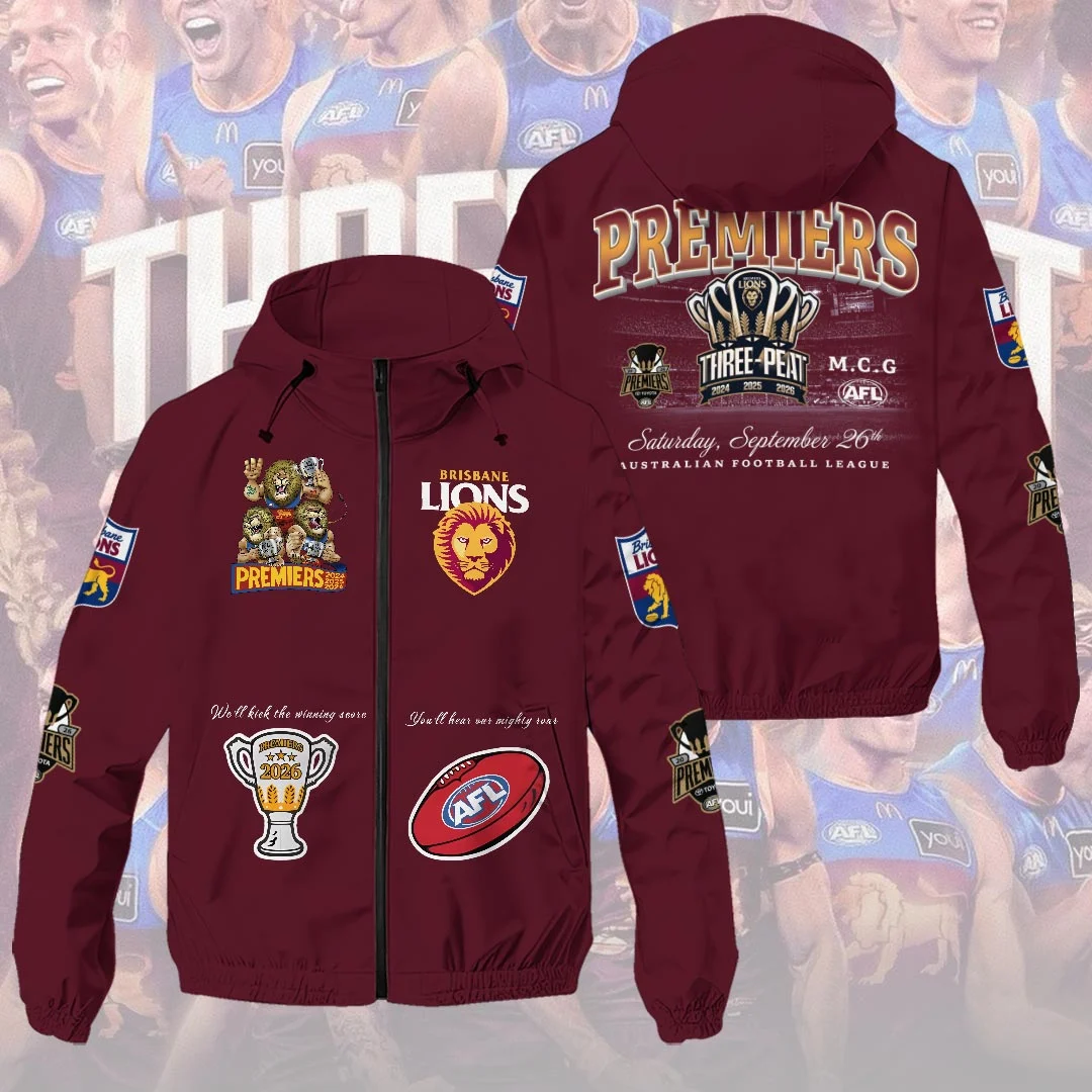 Brisbane Lions 2026 AFL Premiers 3D Windbreaker Jacket - HOATT21465