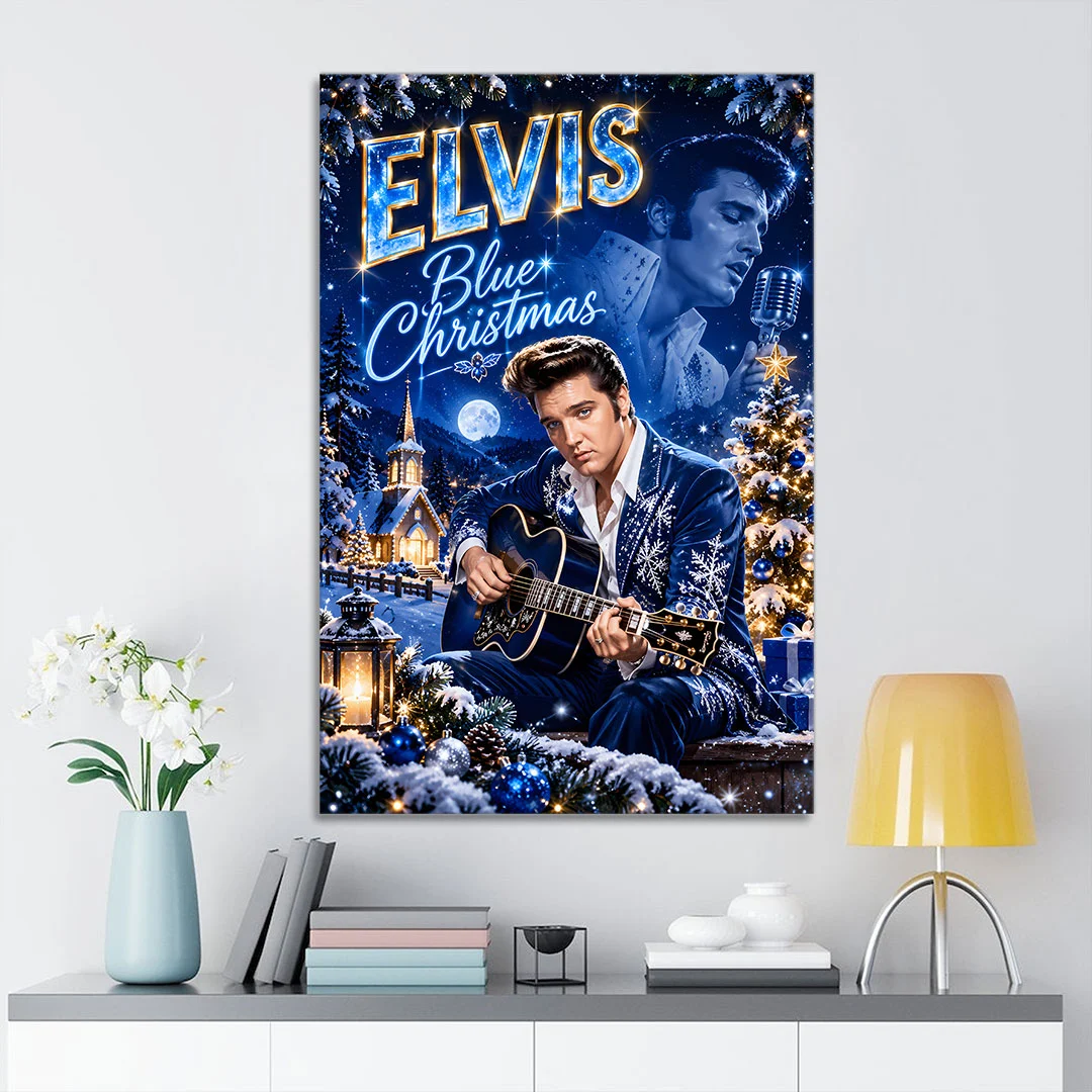 Elvis Presley Blue Christmas Rectangle Canvas With Inner Frame - TANTN26070