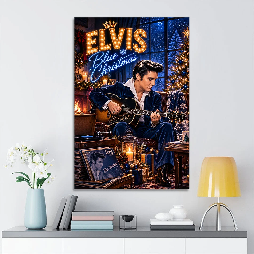Elvis Presley Blue Christmas Rectangle Canvas With Inner Frame - TANTN26071