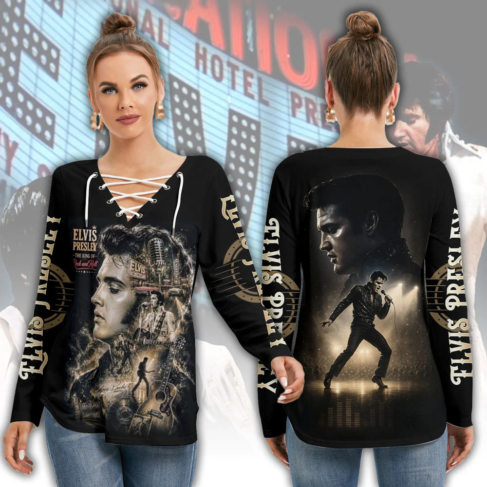Elvis Presley Women’s Long Sleeve Neckline Tie Sweatshirt – MAITM15311