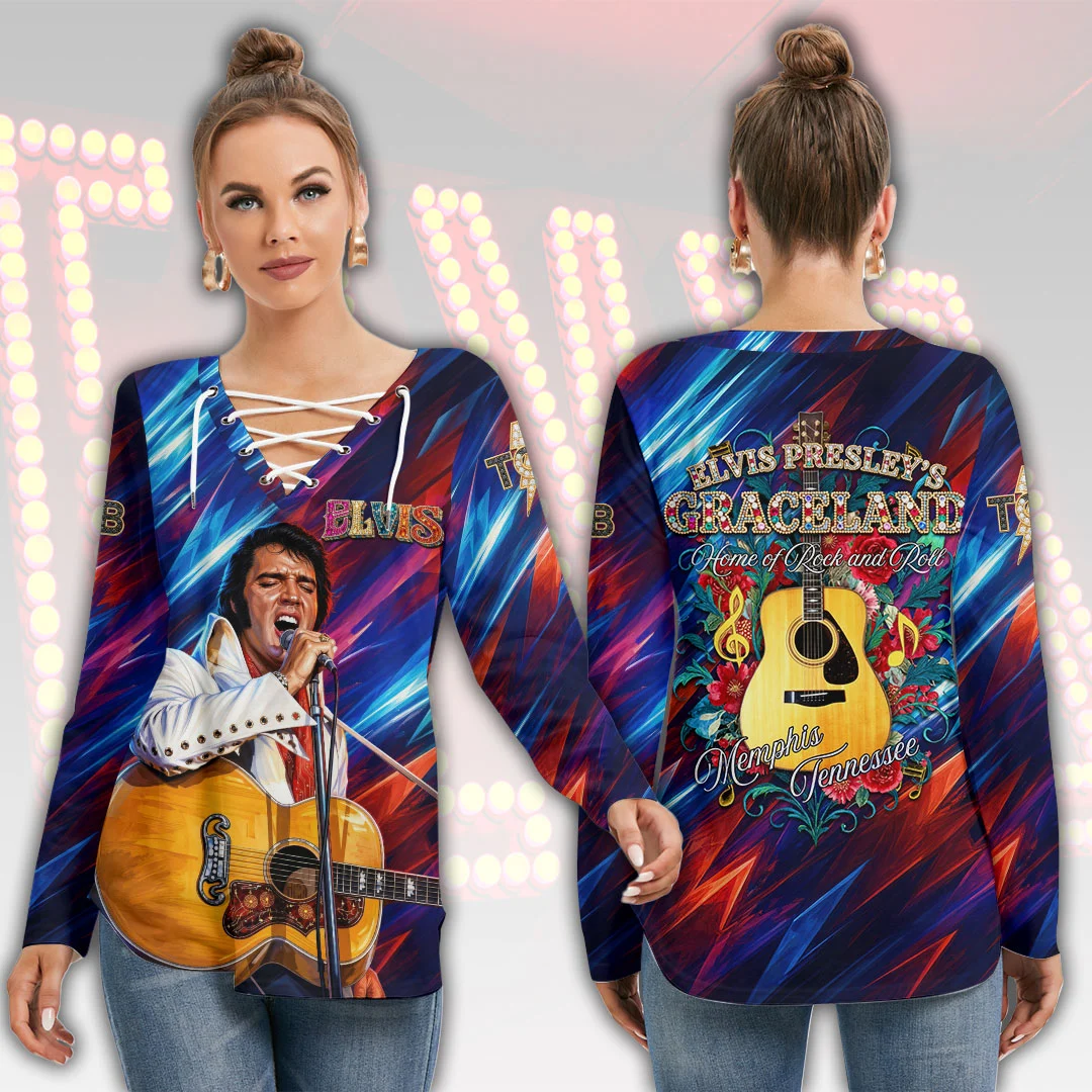 Elvis Presley Women’s Long Sleeve Neckline Tie Sweatshirt – HOATT21421