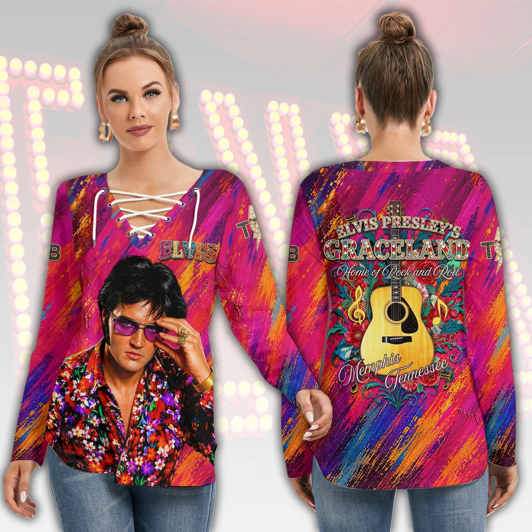 Elvis Presley Women’s Long Sleeve Neckline Tie Sweatshirt – HOATT21601