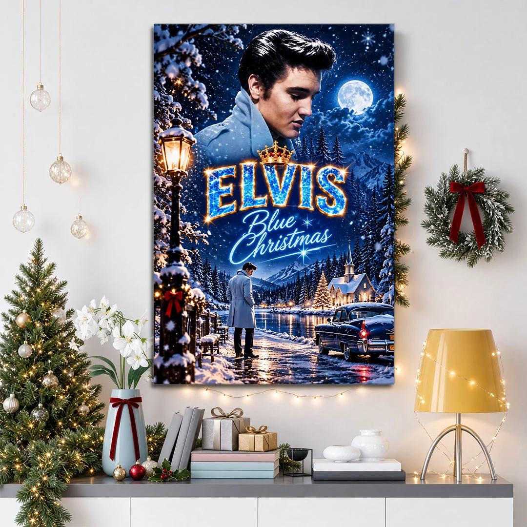 Elvis Presley Blue Christmas Rectangle Canvas With Inner Frame - TANTN26069