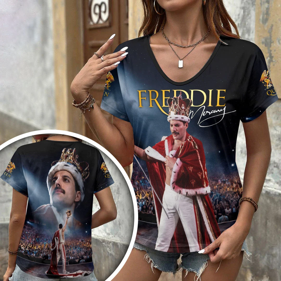 Freddie Mercury 3D Women’s V-Neck T-Shirt - HOATT21671