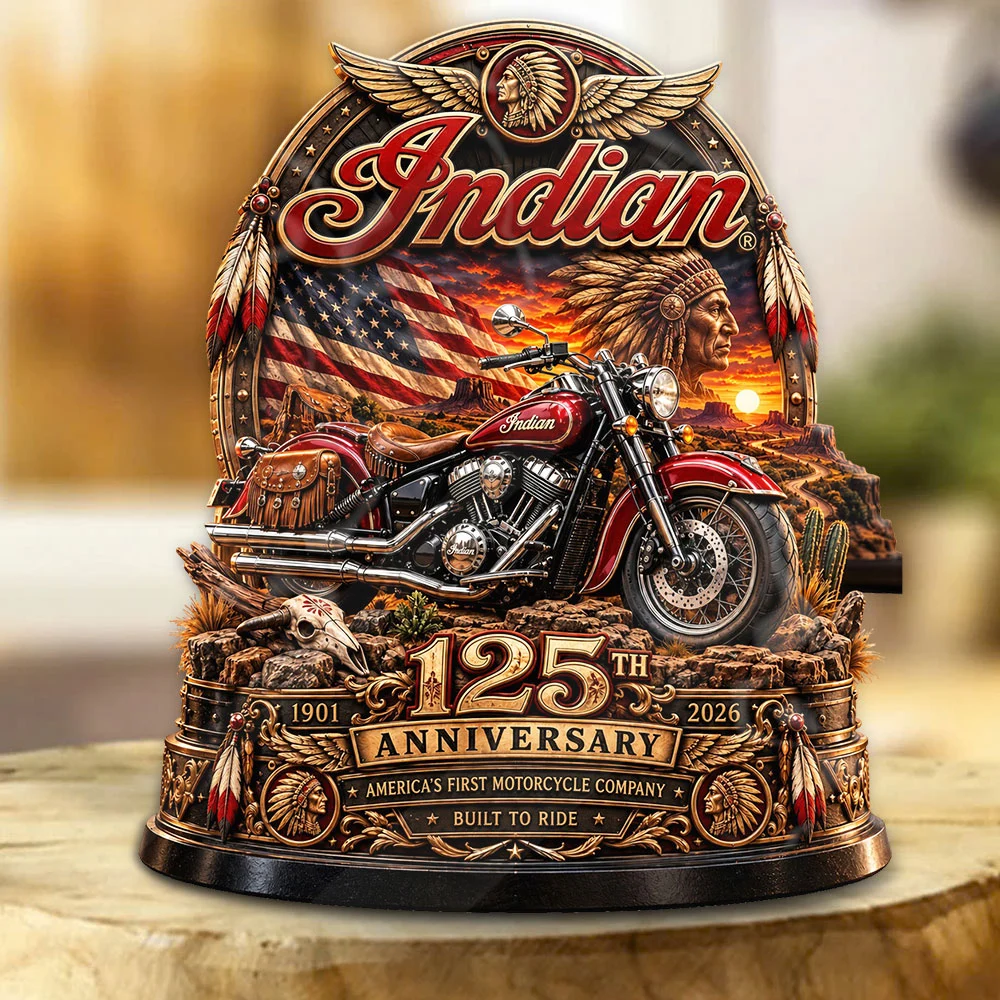 Indian Motorcycle 125th Anniversary 2026 Custom Shape Acrylic Plaque - TANTN26139