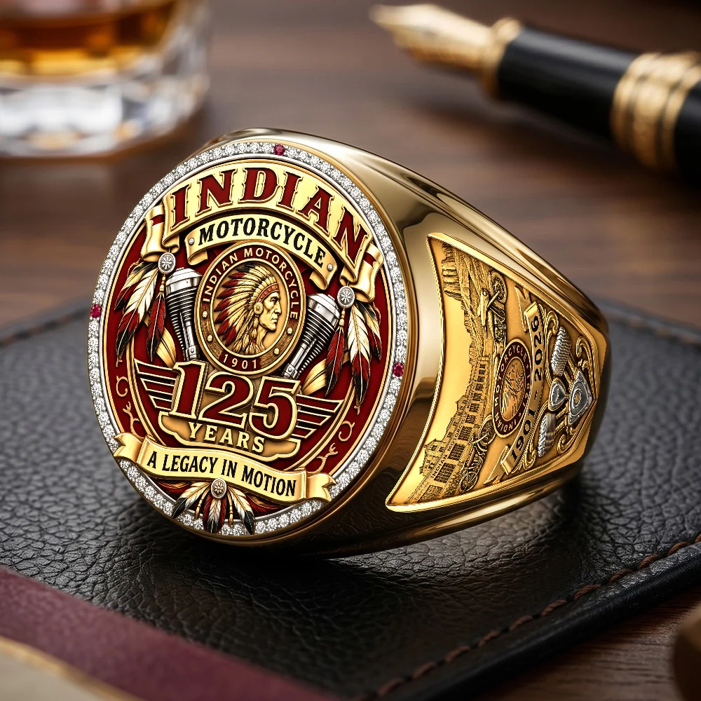 Indian Motorcycle 125th Anniversary 3D Engraved Ring - TMTHU10067