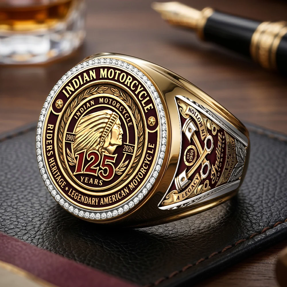 Indian Motorcycle 125th Anniversary 3D Engraved Ring - TMTHU10068
