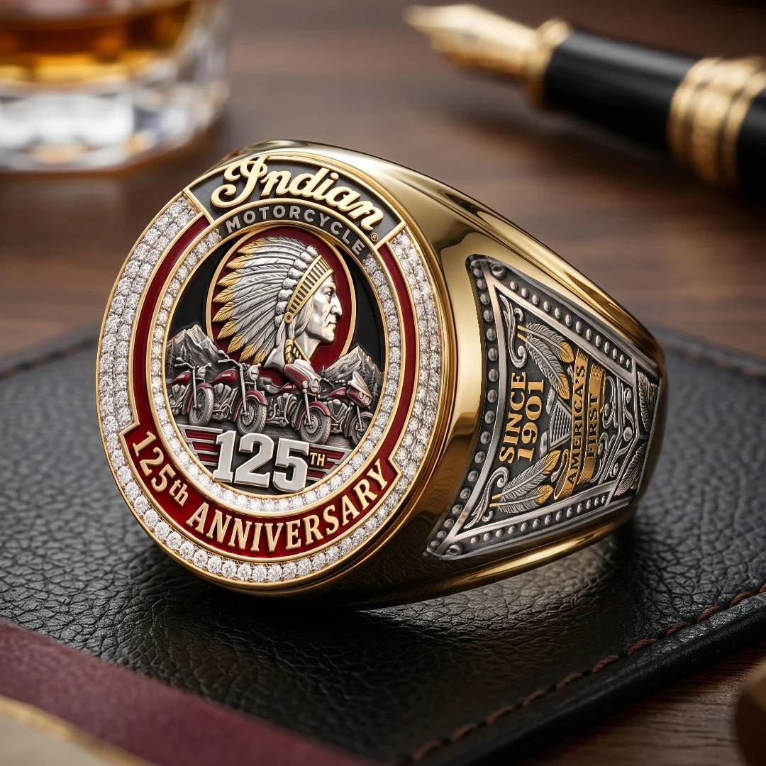 Indian Motorcycle 125th Anniversary 3D Engraved Ring - TMTHU10069