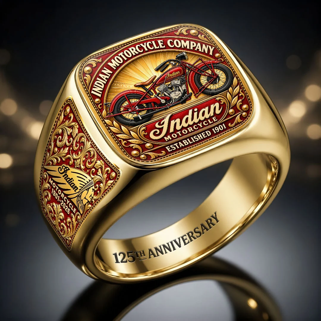 Indian Motorcycle 125th Anniversary 3D Engraved Ring - HOATT21559
