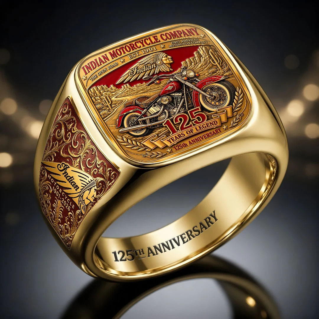 Indian Motorcycle 125th Anniversary 3D Engraved Ring - HOATT26742
