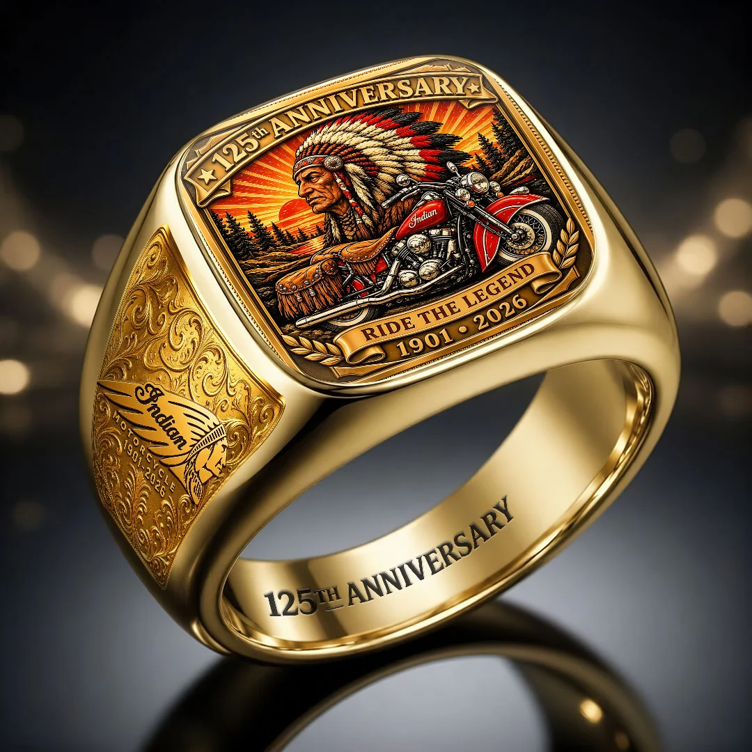 Indian Motorcycle 125th Anniversary 3D Engraved Ring - HOATT26747