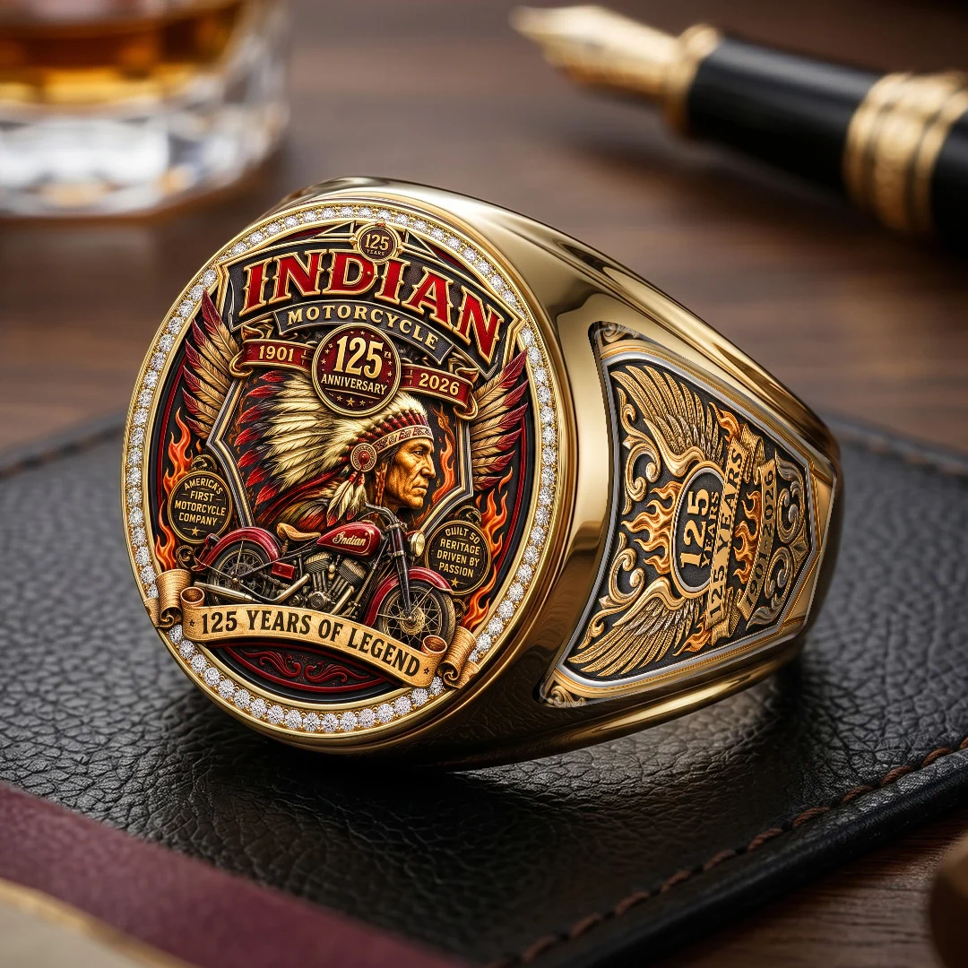 Indian Motorcycle 125th Anniversary 3D Engraved Ring - TMTHU10026