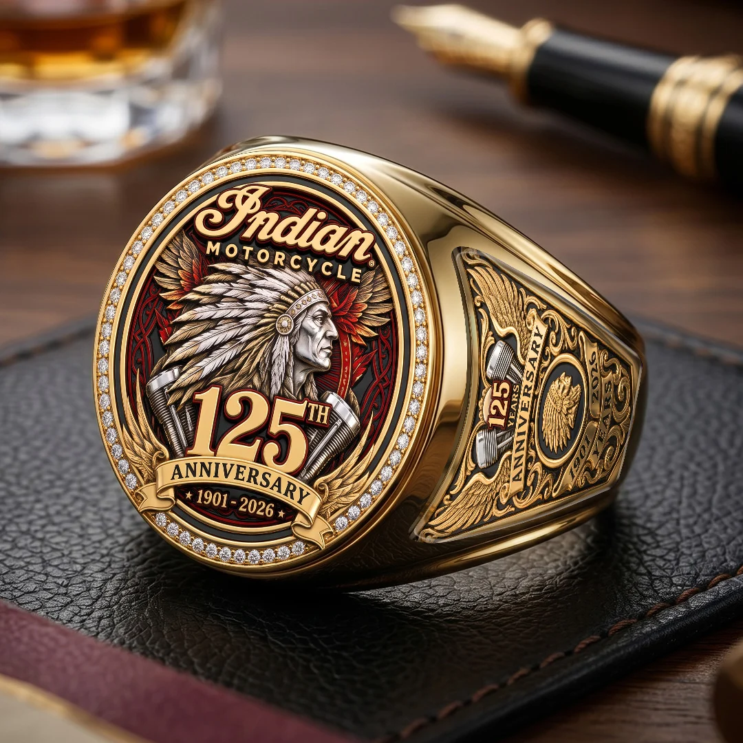 Indian Motorcycle 125th Anniversary 3D Engraved Ring - TMTHU10028