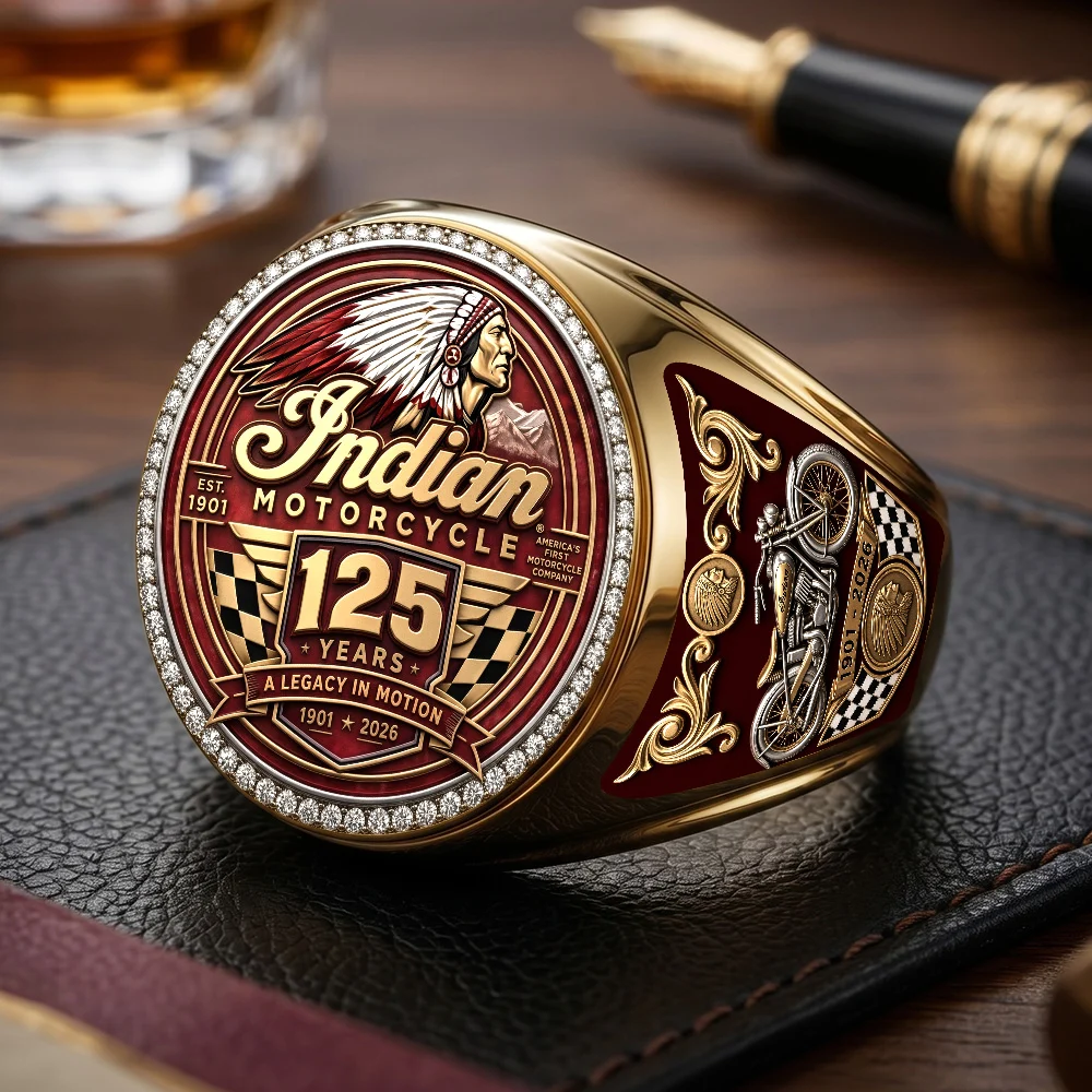 Indian Motorcycle 125th Anniversary 3D Engraved Ring - TMTHU9788