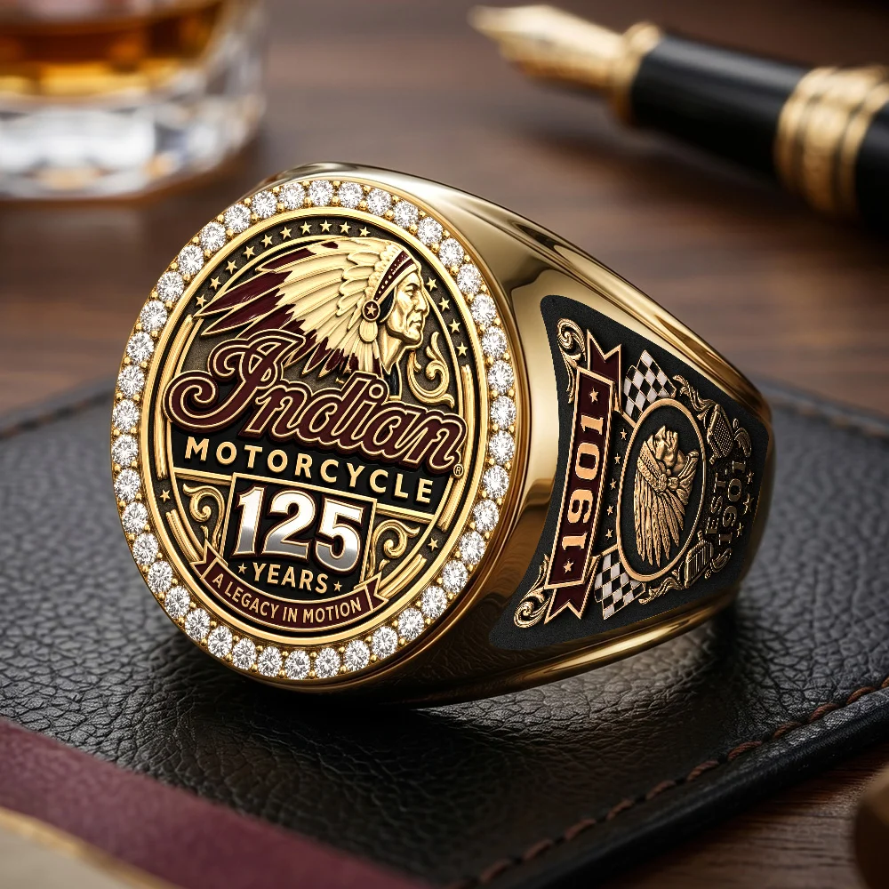 Indian Motorcycle 125th Anniversary 3D Engraved Ring - TMTHU9787
