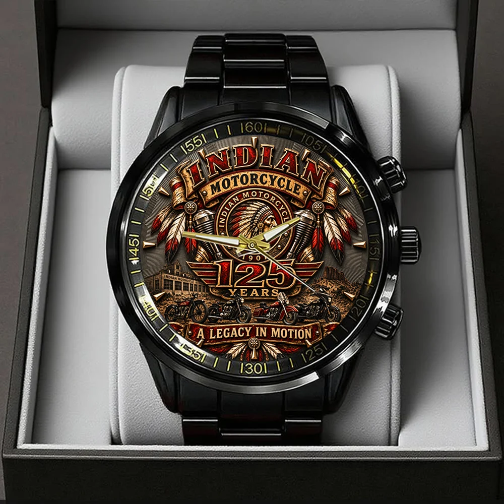 Indian Motorcycle 125th Anniversary Black Stainless Steel Watch - TMTHU9835