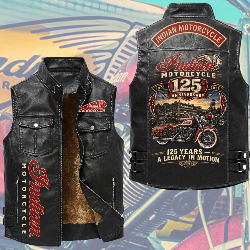 Indian Motorcycle 125th Anniversary Premium 2D Sleeveless Leather Vest - TMTHU10008