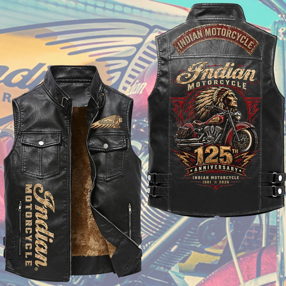Indian Motorcycle 125th Anniversary Premium 2D Sleeveless Leather Vest - TMTHU10046
