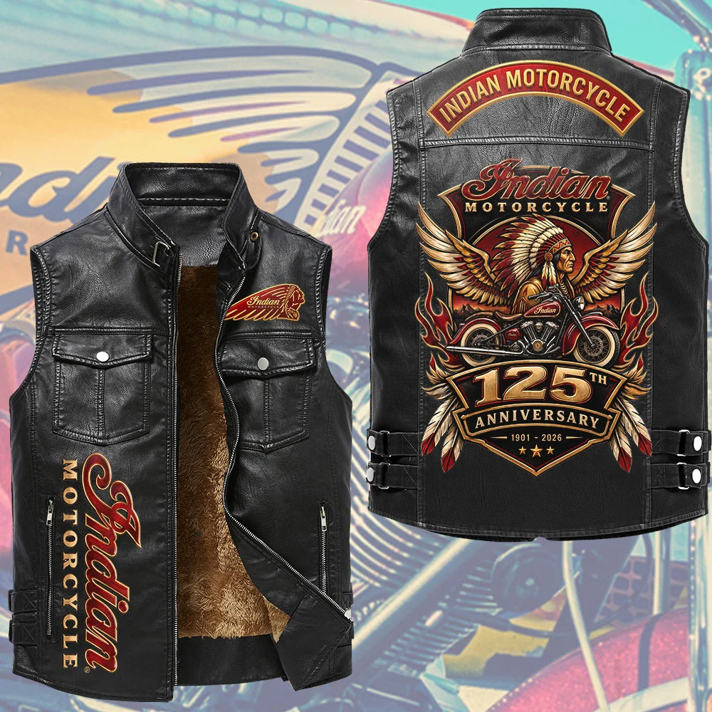 Indian Motorcycle 125th Anniversary Premium 2D Sleeveless Leather Vest - TMTHU10059