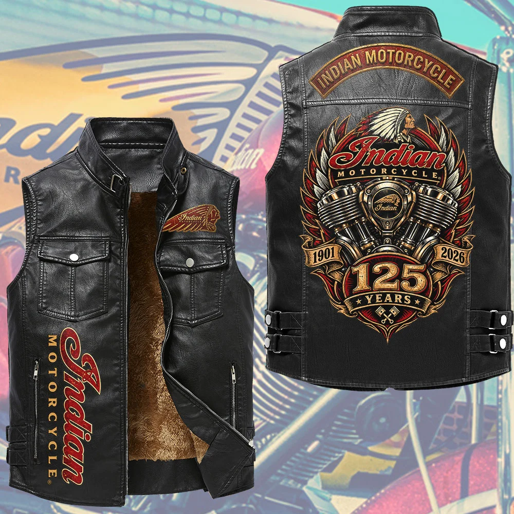 Indian Motorcycle 125th Anniversary Premium 2D Sleeveless Leather Vest - TMTHU10127