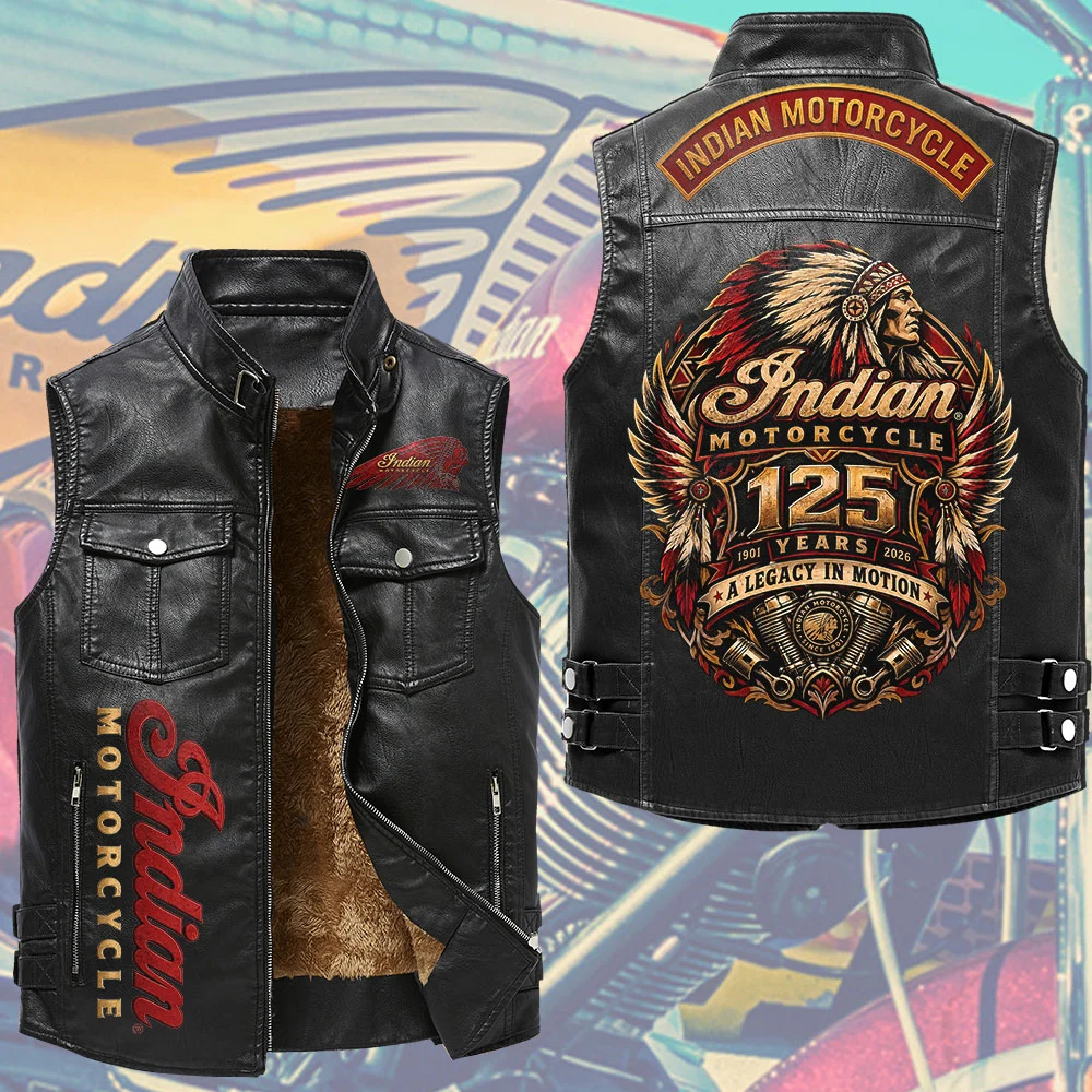 Indian Motorcycle 125th Anniversary Premium 2D Sleeveless Leather Vest - TMTHU10175