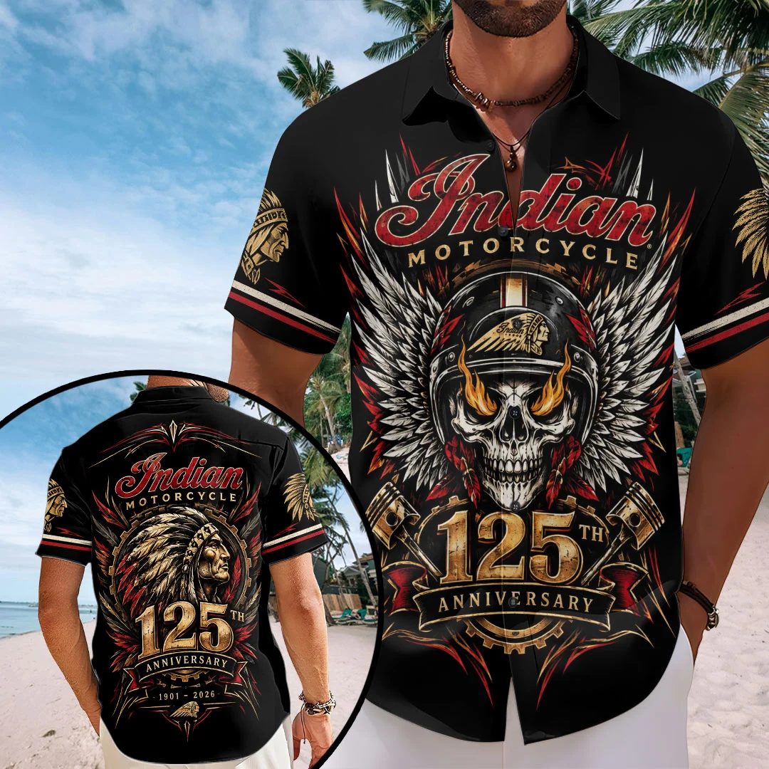 Indian Motorcycle 125th Anniversary Short Sleeve Button-Down Shirt - TMTHU9823