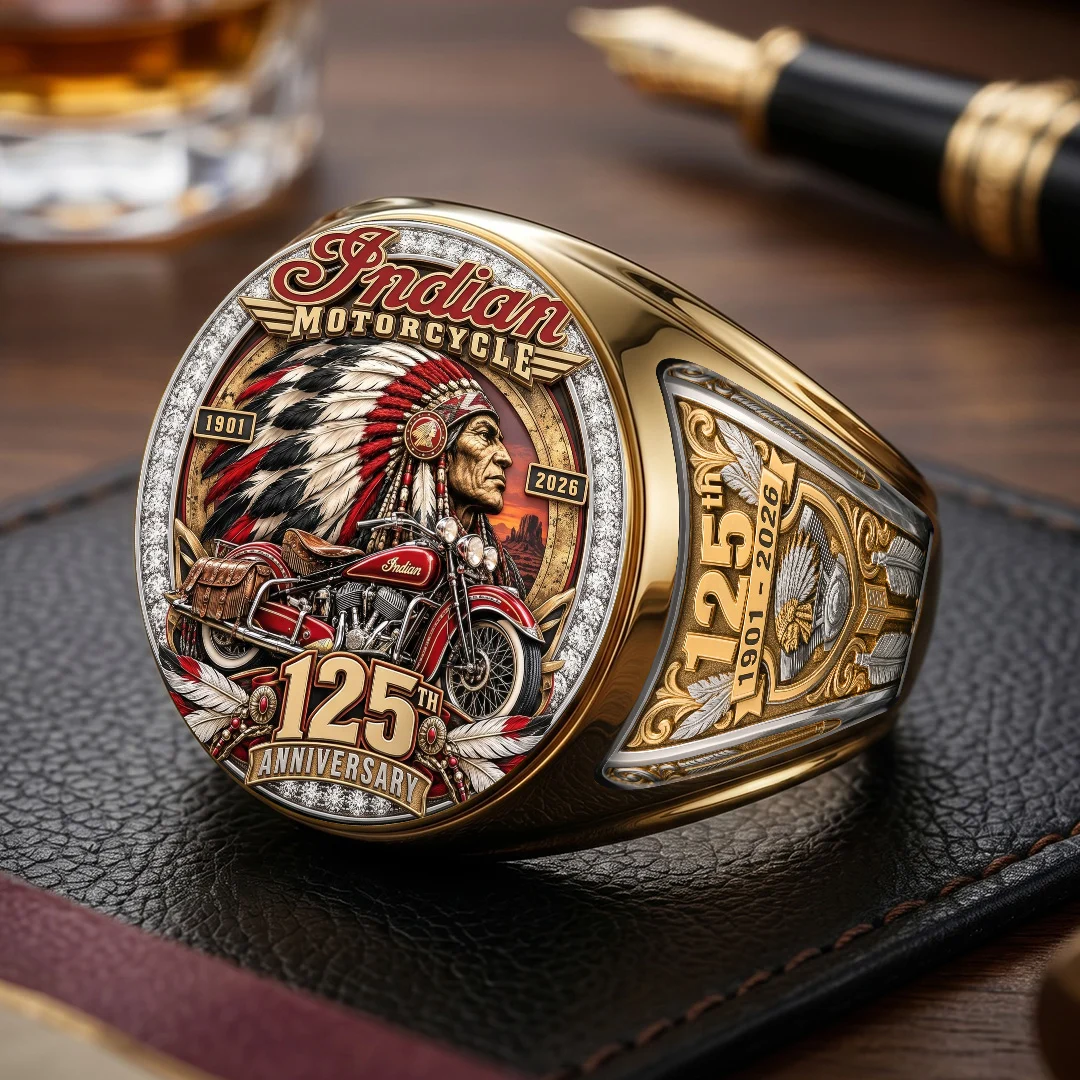 Indian Motorcycle 125th Anniversary 3D Engraved Ring - TMTHU10141