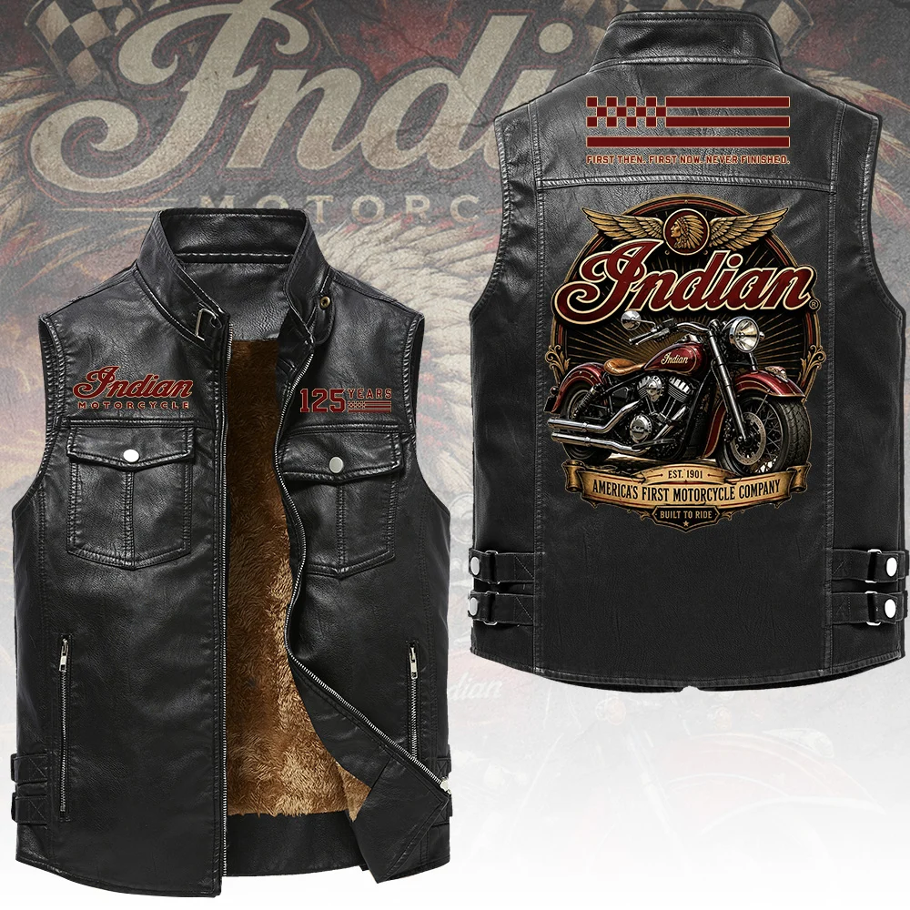 Indian Motorcycle 125th Anniversary 2026 Premium 2D Sleeveless Leather Vest - TANTN26215