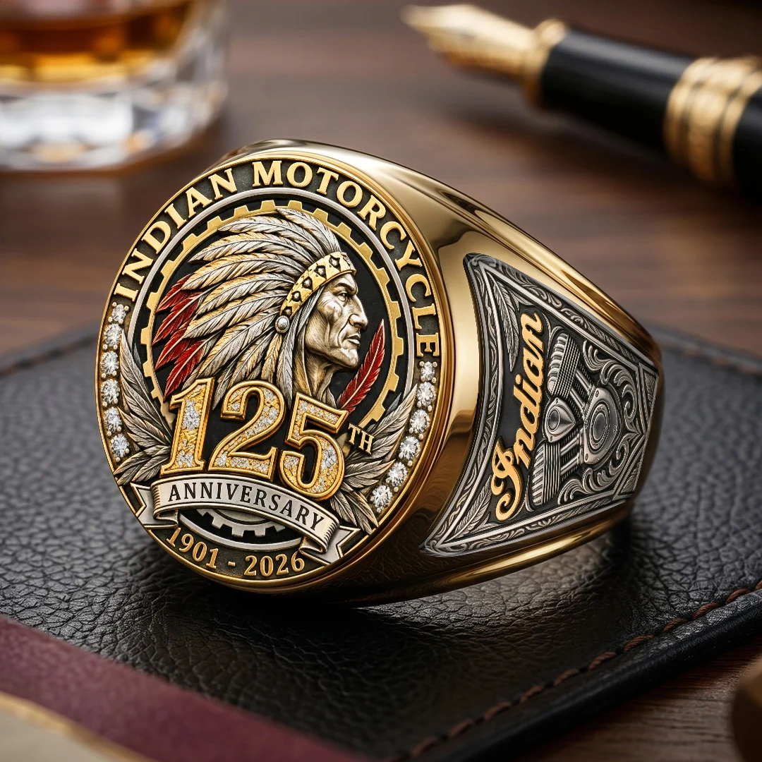 Indian Motorcycle 125th Anniversary 3D Engraved Ring - TMTHU10001