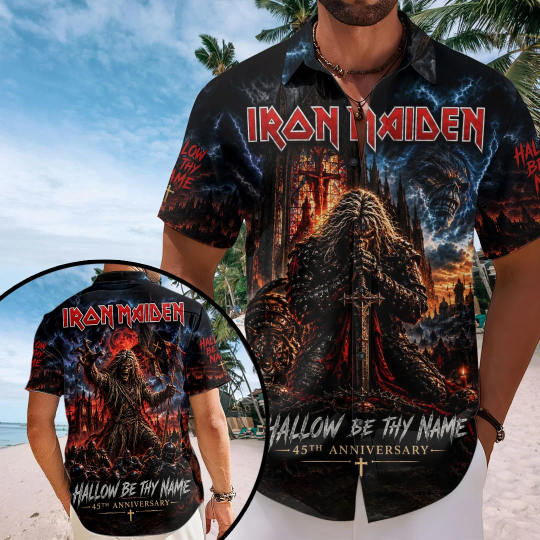 Iron Maiden Hallowed Be Thy Name 45th Anniversary Short Sleeve Button-Down Shirt - TMTHU9986