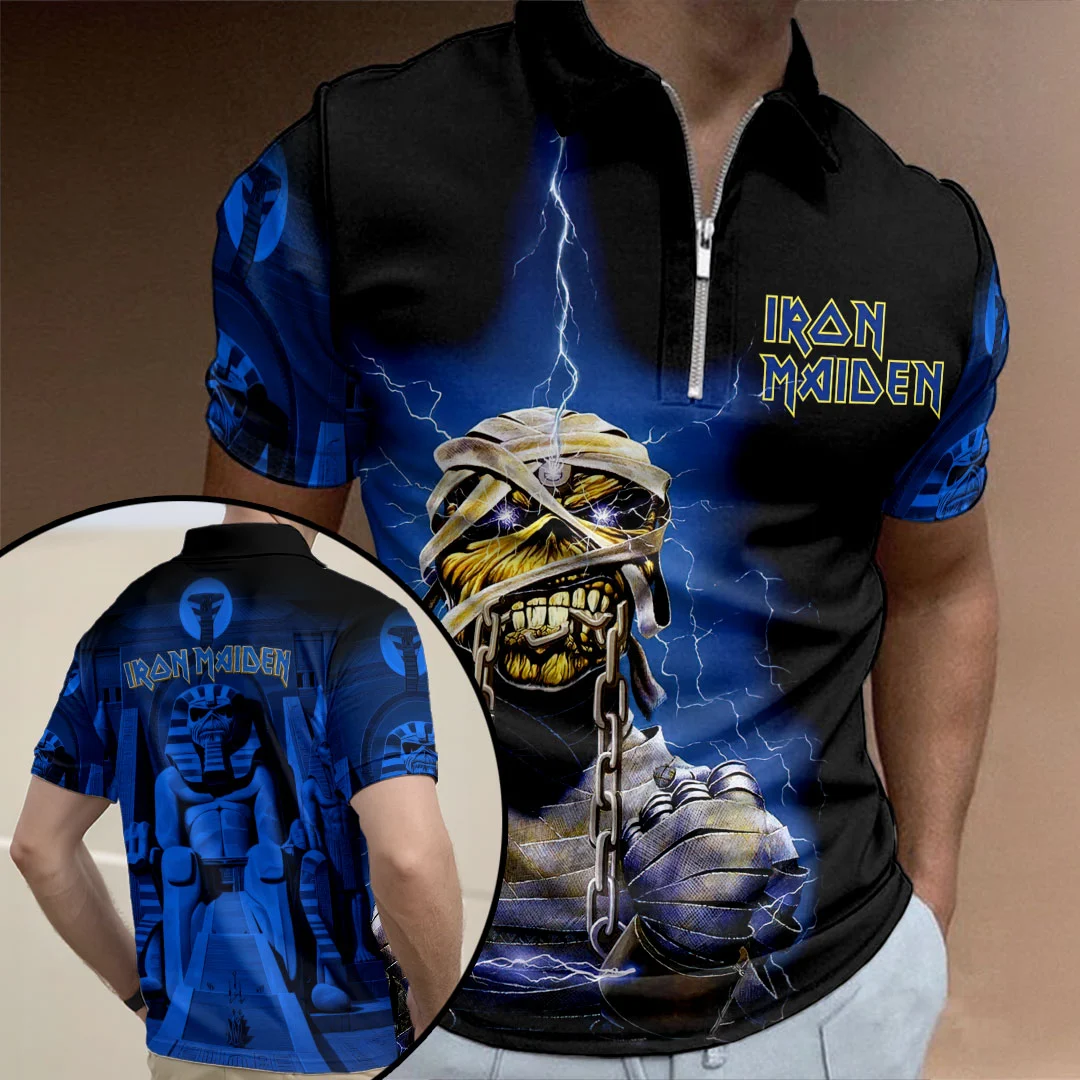 Iron Maiden Powerslave Zip Polo Shirt - HOATT26874