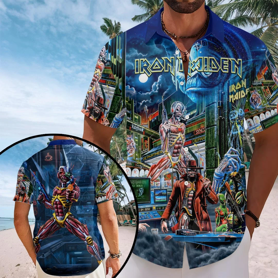 Iron Maiden Somewhere in Time Short Sleeve Button-Down Shirt - HOATT26871
