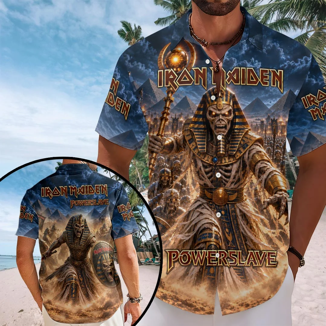 Iron Maiden Powerslave Short Sleeve Button-Down Shirt - HOATT26775